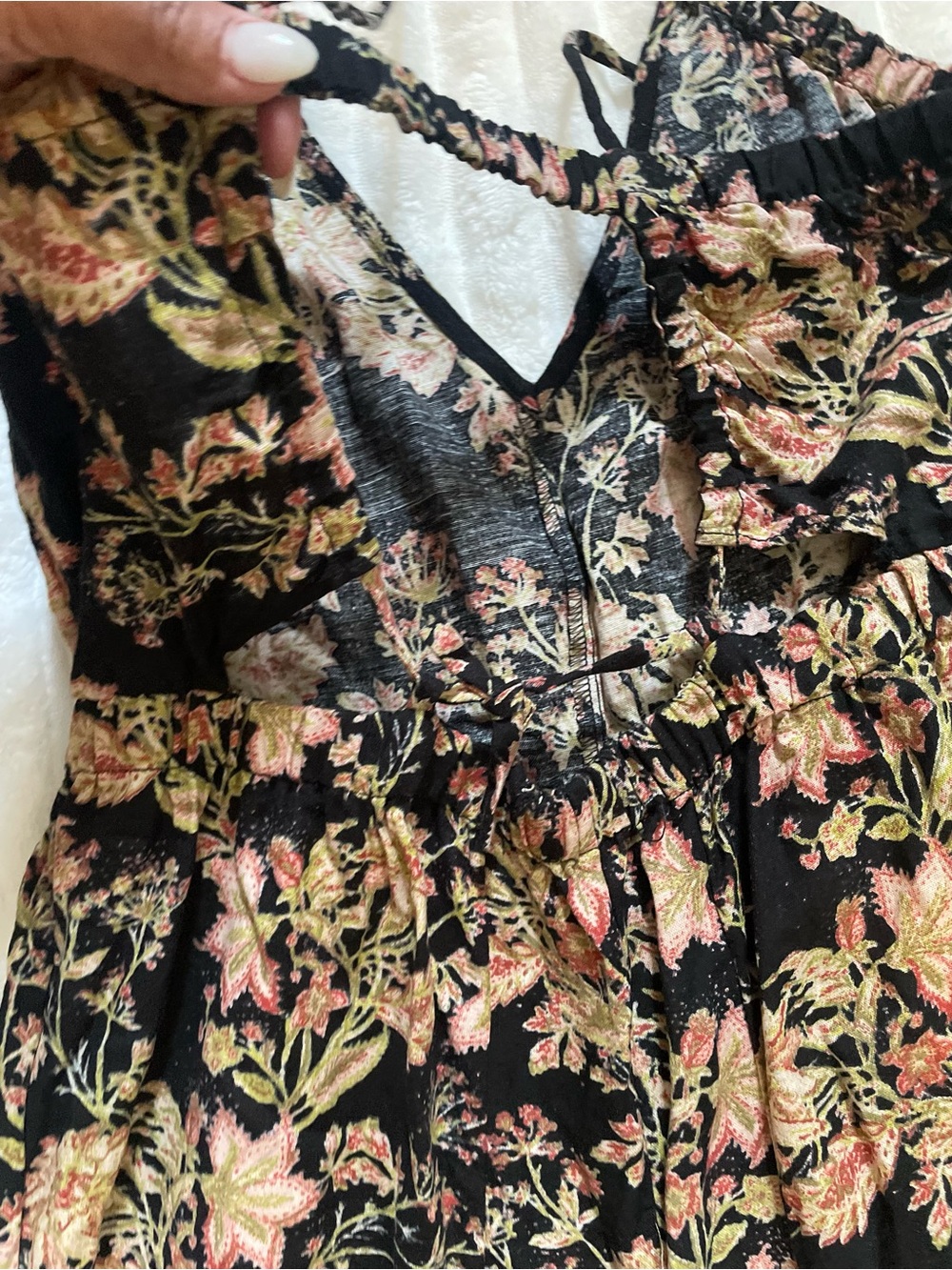 Free People Black Floral Wide-Leg Spaghetti-Strap Jumpsuit - Picture 14 of 15